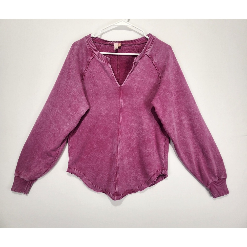 Anthropologie Pilcro Notch Neck Sweatshirt Pink Casual Preppy Basic Size XS